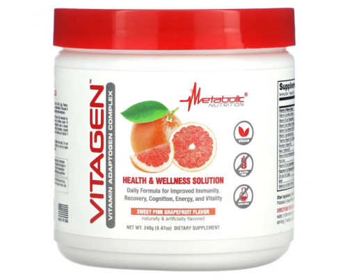 Витаминно-минеральные комплексы Metabolic Nutrition, VitaGen, комплекс витаминов и адаптогенов, сладкий розовый грейпфрут, 240 г (8,47 унции) Витаминно-минеральные комплексы Metabolic Nutrition, VitaGen, комплекс витаминов и адаптогенов, сладкий розовый грейпфрут, 240 г (8,47 унции)