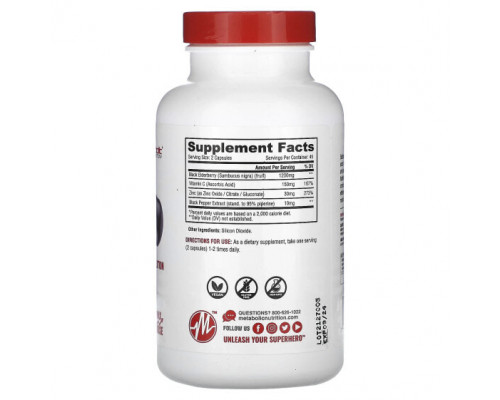 От гриппа и простуды Metabolic Nutrition, Elderberry, формула максимальной эффективности, 90 капсул От гриппа и простуды Metabolic Nutrition, Elderberry, формула максимальной эффективности, 90 капсул