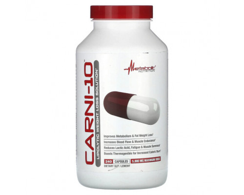 Аминокислоты Metabolic Nutrition, Carni-10, 625 мг, 240 капсул Аминокислоты Metabolic Nutrition, Carni-10, 625 мг, 240 капсул