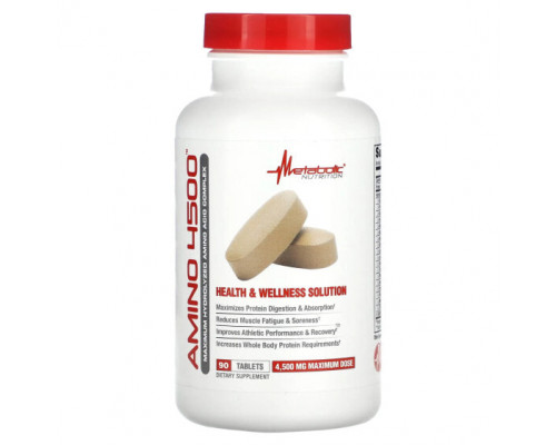 Аминокислоты Metabolic Nutrition, Amino 4500, добавка с аминокислотами 1500 мг, 90 таблеток Аминокислоты Metabolic Nutrition, Amino 4500, добавка с аминокислотами 1500 мг, 90 таблеток