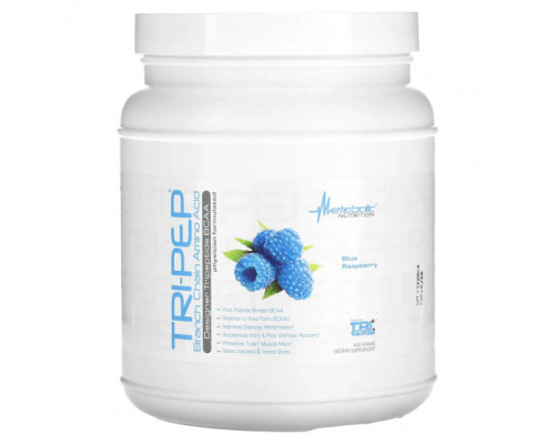 Аминокислоты Metabolic Nutrition, Tri-Pep, аминокислота с разветвленной цепью, голубая малина, 400 г (14,1 унции)