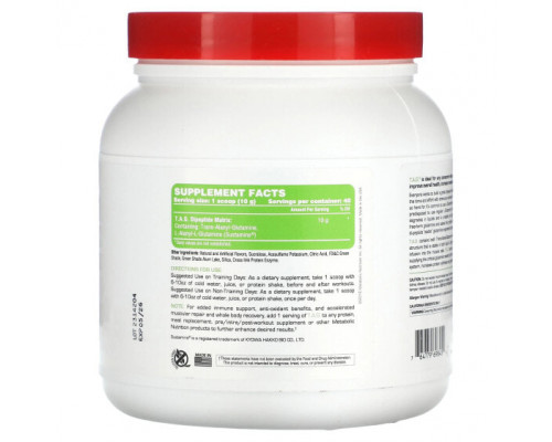 Аминокислоты Metabolic Nutrition, TAG, зеленое яблоко`` 400 г Аминокислоты Metabolic Nutrition, TAG, зеленое яблоко`` 400 г