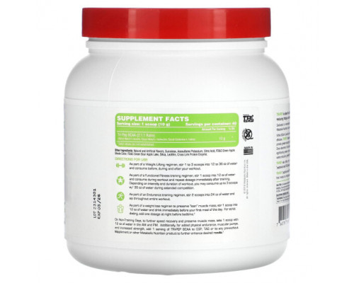 Аминокислоты Metabolic Nutrition, Tri-Pep, аминокислота с разветвленной цепью, зеленое яблоко, 400 г (14,1 унции) Аминокислоты Metabolic Nutrition, Tri-Pep, аминокислота с разветвленной цепью, зеленое яблоко, 400 г (14,1 унции)