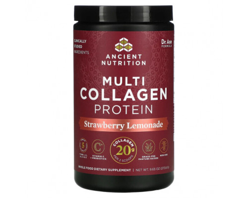 Коллаген Dr. Axe / Ancient Nutrition, Multi Collagen Protein, Клубничный лимонад, 10,1 унции (285,6 г) Коллаген Dr. Axe / Ancient Nutrition, Multi Collagen Protein, Клубничный лимонад, 10,1 унции (285,6 г)