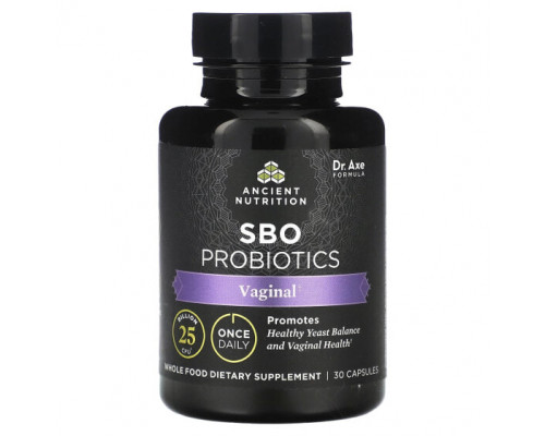 Для пищеварительной системы Dr. Axe / Ancient Nutrition, Пробиотики SBO, вагинальные, 25 млрд КОЕ, 30 капсул Для пищеварительной системы Dr. Axe / Ancient Nutrition, Пробиотики SBO, вагинальные, 25 млрд КОЕ, 30 капсул