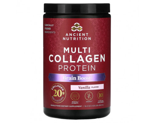 Для мышц и суставов Dr. Axe / Ancient Nutrition, Multi Collagen Protein, Brain Boost, ваниль, 454,5 г (1 фунт) Для мышц и суставов Dr. Axe / Ancient Nutrition, Multi Collagen Protein, Brain Boost, ваниль, 454,5 г (1 фунт)