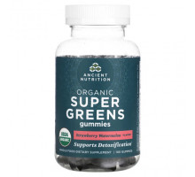 Зелень и зеленые овощи Dr. Axe / Ancient Nutrition, Organic Super Greens, жевательные таблетки с органической зеленью, со вкусом клубники и арбуза, 100 жевательных таблеток