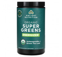Зелень и зеленые овощи Dr. Axe / Ancient Nutrition, Organic Super Greens, источник энергии, ашваганда и листья зеленого чая, 213 г (7,5 унции)