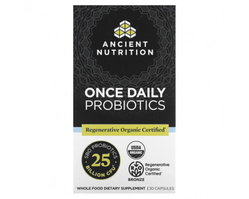 Пребиотики и пробиотики Dr. Axe / Ancient Nutrition, пробиотики для приема один раз в день, 25 млрд КОЕ, 30 капсул Пребиотики и пробиотики Dr. Axe / Ancient Nutrition, пробиотики для приема один раз в день, 25 млрд КОЕ, 30 капсул