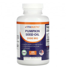 Рыбий жир и Омега 3, 6, 9 Vitamatic, Масло семян тыквы, 1000 мг, 180 капсул