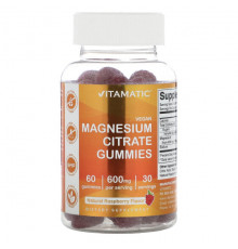 Магний Vitamatic, Веганские жевательные мармеладки с цитратом магния, натуральная малина, 300 мг, 60 жевательных таблеток