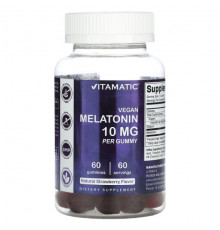 БАДы Vitamatic, Веганский мелатонин, натуральная клубника, 10 мг, 60 жевательных таблеток