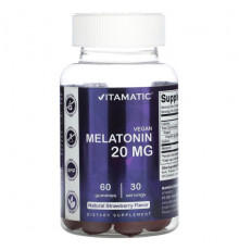 БАДы Vitamatic, Веганский мелатонин, натуральная клубника, 10 мг, 60 жевательных таблеток