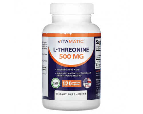 Аминокислоты Vitamatic, L-треонин, 500 мг, 120 растительных капсул Аминокислоты Vitamatic, L-треонин, 500 мг, 120 растительных капсул