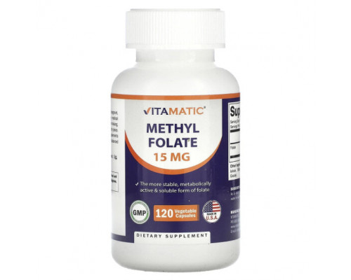 Витамины группы B Vitamatic, Метилфолат, 15 мг, 120 растительных капсул Витамины группы B Vitamatic, Метилфолат, 15 мг, 120 растительных капсул