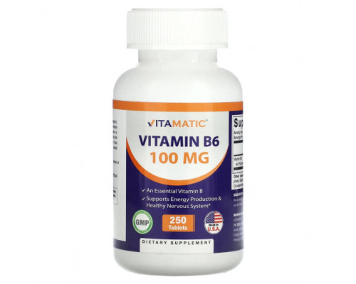 Витамины группы B Vitamatic, Витамин B6, 100 мг, 250 таблеток Витамины группы B Vitamatic, Витамин B6, 100 мг, 250 таблеток
