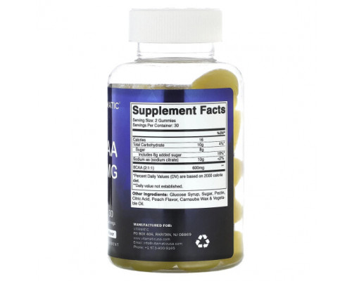 Аминокислоты Vitamatic, BCAA, натуральный персик, 300 мг, 60 жевательных таблеток Аминокислоты Vitamatic, BCAA, натуральный персик, 300 мг, 60 жевательных таблеток