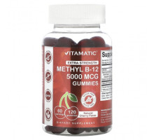 Витамины группы B Vitamatic, Methyl B-12, жевательные таблетки повышенной силы, натуральная вишня, 2500 мкг, 120 жевательных таблеток