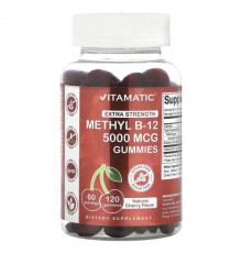 Витамины группы B Vitamatic, Methyl B-12, жевательные таблетки повышенной силы, натуральная вишня, 2500 мкг, 120 жевательных таблеток