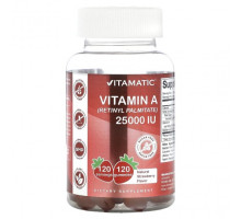 Витамин А Vitamatic, Витамин A (ретинилпальмитат), натуральная клубника, 2500 МЕ, 120 жевательных таблеток