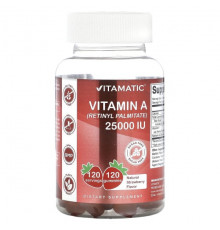Витамин А Vitamatic, Витамин A (ретинилпальмитат), натуральная клубника, 2500 МЕ, 120 жевательных таблеток