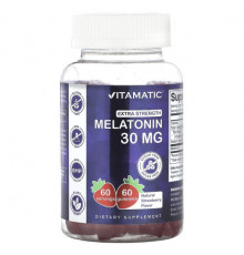 БАДы Vitamatic, Мелатонин повышенной силы, натуральная клубника, 30 мг, 60 жевательных таблеток