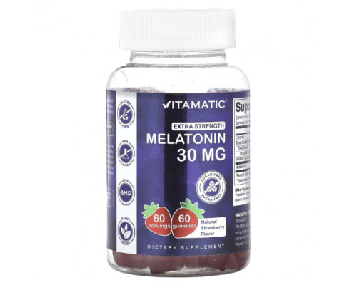 БАДы Vitamatic, Мелатонин повышенной силы, натуральная клубника, 30 мг, 60 жевательных таблеток БАДы Vitamatic, Мелатонин повышенной силы, натуральная клубника, 30 мг, 60 жевательных таблеток