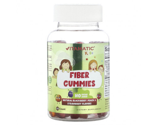 Клетчатка Vitamatic, Детские жевательные мармеладки, со вкусом ежевики, персика и клубники, 60 жевательных таблеток Клетчатка Vitamatic, Детские жевательные мармеладки, со вкусом ежевики, персика и клубники, 60 жевательных таблеток