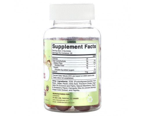 Клетчатка Vitamatic, Детские жевательные мармеладки, со вкусом ежевики, персика и клубники, 60 жевательных таблеток Клетчатка Vitamatic, Детские жевательные мармеладки, со вкусом ежевики, персика и клубники, 60 жевательных таблеток