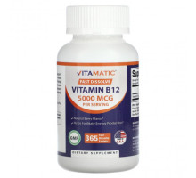 Витамины группы B Vitamatic, Витамин B12, натуральные ягоды, 2500 мкг, 365 быстрорастворимых таблеток