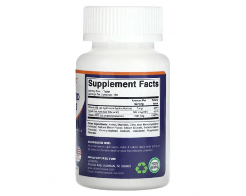 Витамины группы B Vitamatic, Фолиевая кислота B6 и B12, натуральные ягоды, 180 быстро растворяющихся таблеток Витамины группы B Vitamatic, Фолиевая кислота B6 и B12, натуральные ягоды, 180 быстро растворяющихся таблеток