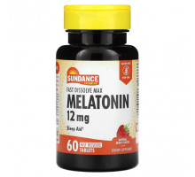 БАДы Sundance Vitamins, Fast Dissolve Max, мелатонин, натуральные ягоды, 12 мг, 60 быстрорастворимых таблеток