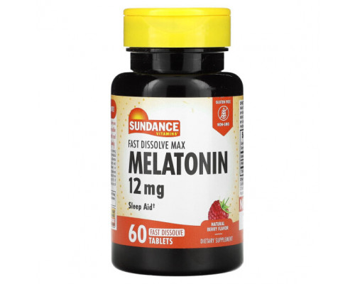 БАДы Sundance Vitamins, Fast Dissolve Max, мелатонин, натуральные ягоды, 12 мг, 60 быстрорастворимых таблеток БАДы Sundance Vitamins, Fast Dissolve Max, мелатонин, натуральные ягоды, 12 мг, 60 быстрорастворимых таблеток
