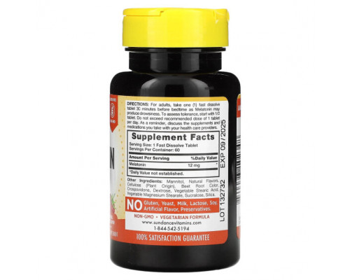 БАДы Sundance Vitamins, Fast Dissolve Max, мелатонин, натуральные ягоды, 12 мг, 60 быстрорастворимых таблеток БАДы Sundance Vitamins, Fast Dissolve Max, мелатонин, натуральные ягоды, 12 мг, 60 быстрорастворимых таблеток