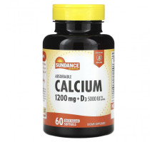 Кальций Sundance Vitamins, легкоусвояемый кальций с витамином D3, 60 капсул с быстрым высвобождением