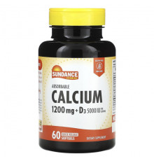 Кальций Sundance Vitamins, легкоусвояемый кальций с витамином D3, 60 капсул с быстрым высвобождением