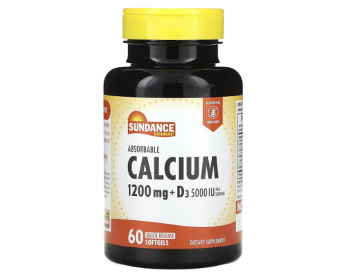 Кальций Sundance Vitamins, легкоусвояемый кальций с витамином D3, 60 капсул с быстрым высвобождением Кальций Sundance Vitamins, легкоусвояемый кальций с витамином D3, 60 капсул с быстрым высвобождением