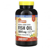 Рыбий жир и Омега 3, 6, 9 Sundance Vitamins, Рыбий жир, натуральный лимон, 1000 мг, 200 капсул с быстрым высвобождением