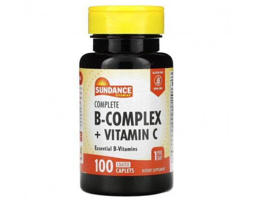 Витамины группы B Sundance Vitamins, Полный комплекс витаминов группы B + витамин C, 100 капсул в оболочке Витамины группы B Sundance Vitamins, Полный комплекс витаминов группы B + витамин C, 100 капсул в оболочке