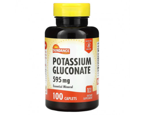 Калий Sundance Vitamins, Глюконат калия, 595 мг, 100 капсул Калий Sundance Vitamins, Глюконат калия, 595 мг, 100 капсул