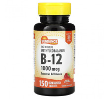 Витамины группы B Sundance Vitamins, быстрорастворимый метилкобаламин (витамин B12), со вкусом натуральных ягод, 1000 мкг, 150 быстрорастворимых таблеток