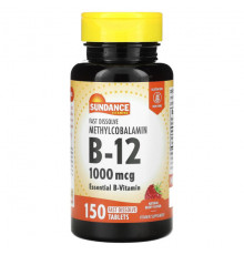 Витамины группы B Sundance Vitamins, быстрорастворимый метилкобаламин (витамин B12), со вкусом натуральных ягод, 1000 мкг, 150 быстрорастворимых таблеток