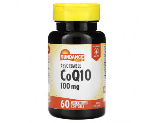 Антиоксиданты Sundance Vitamins, Абсорбируемый коэнзим Q10, 100 мг, 60 капсул с быстрым высвобождением Антиоксиданты Sundance Vitamins, Абсорбируемый коэнзим Q10, 100 мг, 60 капсул с быстрым высвобождением