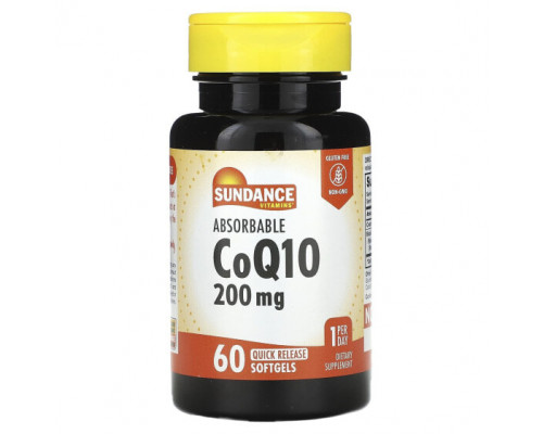 Антиоксиданты Sundance Vitamins, Коэнзим Q10, абсорбируемый, 200 мг, 60 капсул с быстрым высвобождением Антиоксиданты Sundance Vitamins, Коэнзим Q10, абсорбируемый, 200 мг, 60 капсул с быстрым высвобождением