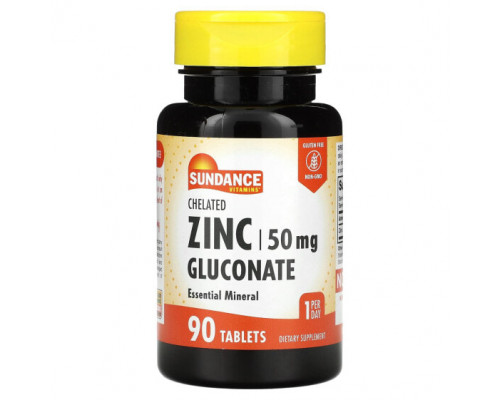 Цинк Sundance Vitamins, хелатный глюконат цинка, 50 мг, 90 таблеток Цинк Sundance Vitamins, хелатный глюконат цинка, 50 мг, 90 таблеток
