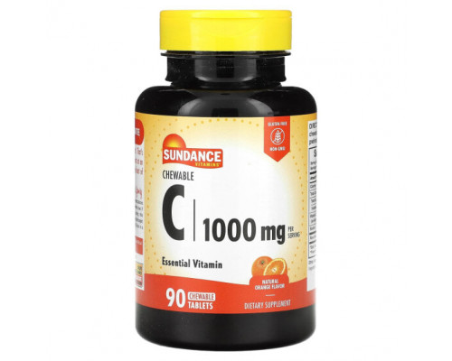 Витамин C Sundance Vitamins, Жевательные таблетки C, натуральный апельсин, 500 мг, 90 жевательных таблеток Витамин C Sundance Vitamins, Жевательные таблетки C, натуральный апельсин, 500 мг, 90 жевательных таблеток