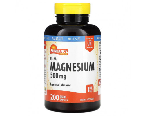 Магний Sundance Vitamins, Ультрамагний, 500 мг, 200 капсул в оболочке Магний Sundance Vitamins, Ультрамагний, 500 мг, 200 капсул в оболочке