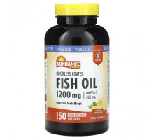 Рыбий жир и Омега 3, 6, 9 Sundance Vitamins, Рыбий жир без запаха, с оболочкой, натуральный лимон, 1200 мг, 150 мягких таблеток