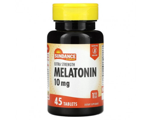 БАДы Sundance Vitamins, Мелатонин, повышенная сила действия, 10 мг, 45 таблеток БАДы Sundance Vitamins, Мелатонин, повышенная сила действия, 10 мг, 45 таблеток