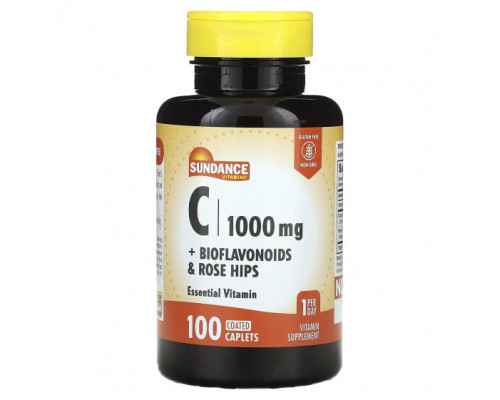 Витамин C Sundance Vitamins, Витамин C + биофлавоноиды и шиповник, 100 капсуловидных таблеток, покрытых оболочкой Витамин C Sundance Vitamins, Витамин C + биофлавоноиды и шиповник, 100 капсуловидных таблеток, покрытых оболочкой